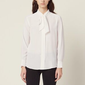 Sandro Cream Tie-Neck Silk Shirt NWOT